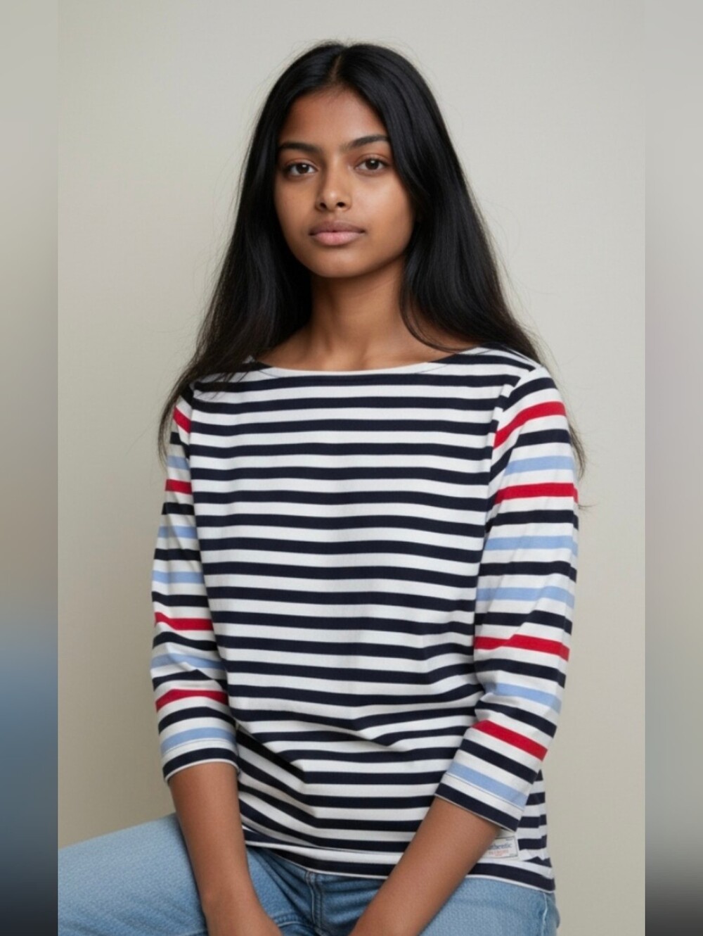 Talbots Navy, White & Red Striped Boatneck Top